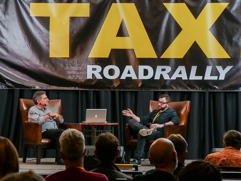 Music supervisor Naaman Snell (right) specializes in music for Film Trailers and TV Promos. He was a wealth of information when TAXI’s Michael Laskow interviewed him during the Road Rally.