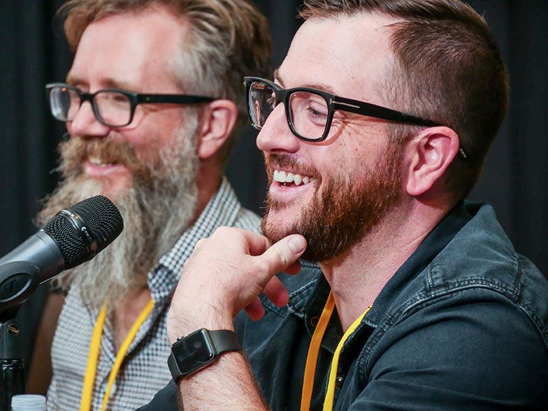 Music supervisors Karl Richter and Naaman Snell are all smiles as they sat on the Film and TV Music Pitch Panel.