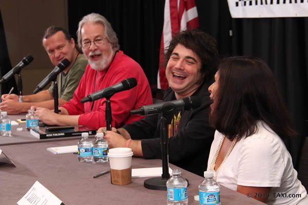 Tanvi Patel (right) got a hearty laugh from her fellow panelists, (R to L) Jeff Gray, Steve Winogradsky, and Matt Hirt during the Understanding and Profiting from the Music Library Business panel at TAXI's Road Rally 2014. Photo by Ryan Taalbi