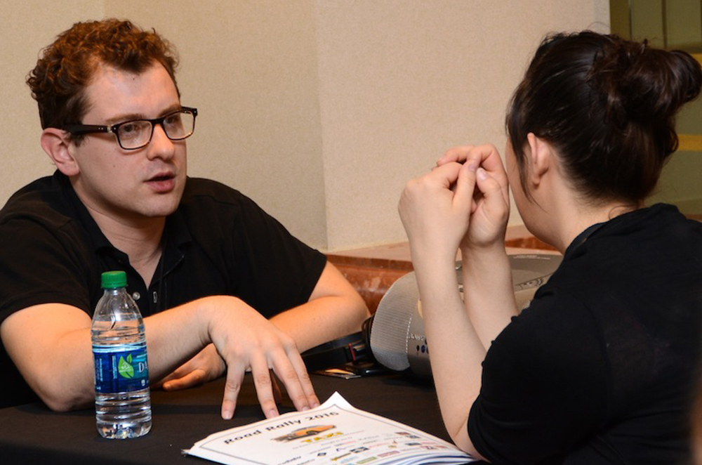 Music Supervisor Jacob Nathan gives feedback during a One-to-One Mentoring session on the first day of TAXI's 2016 Road Rally.